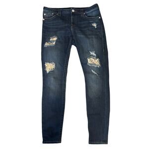 True Religion Jennie Curvy Skinny Jeans Sequin Distressed Dark Wash Size 32 W